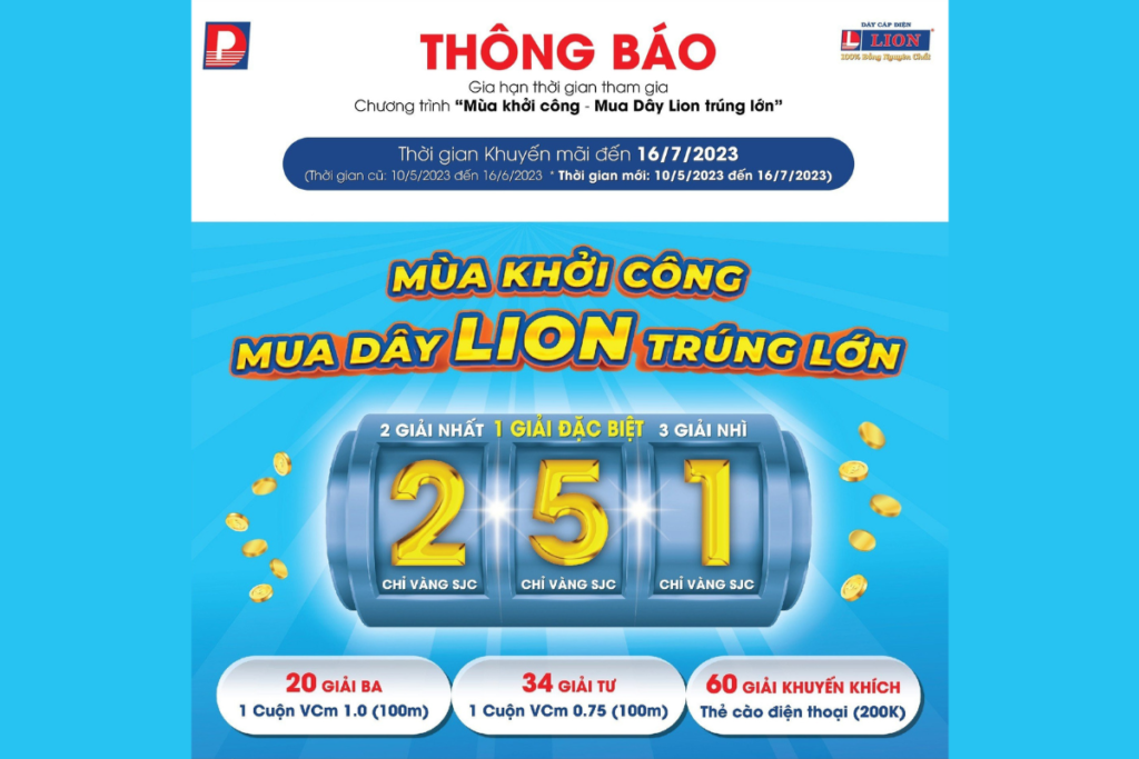 DAPHACO GIA HẠN THỜI GIAN TRIỂN KHAI CTKM MÙA KHỞI CÔNG – MUA DÂY LION TRÚNG LỚN DÀNH ĐẠI LÝ, CỬA HÀNG